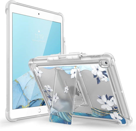 iPad 9/8/7 Gen 10.2 inch Szilikon Tablet Tok Kitámasztóval Virágmintás (Szürke) - Outlet24