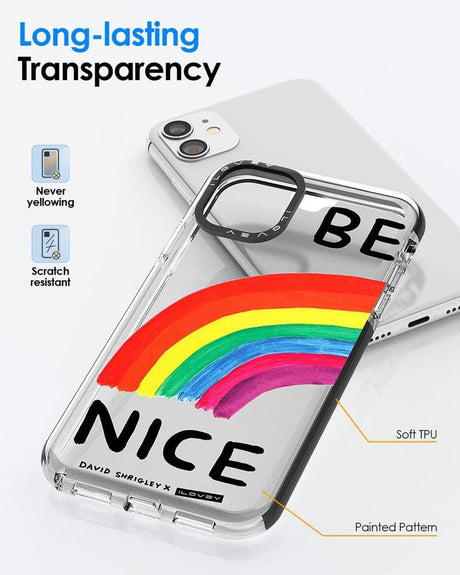 iPhone 11 Szilikon Tok "Be Nice" Felirattal és Szivárvány Mintával (Átlátszó) - Outlet24
