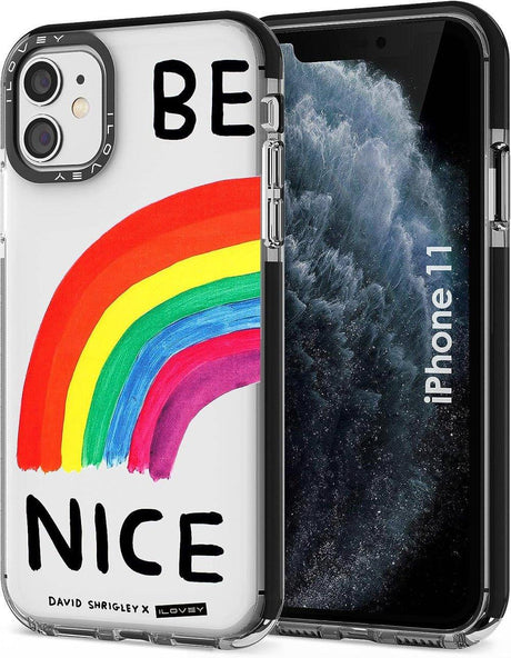 iPhone 11 Szilikon Tok "Be Nice" Felirattal és Szivárvány Mintával (Átlátszó) - Outlet24