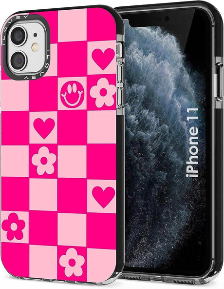 iPhone 11 Szilikon Tok Lányos, Virágos és Szívecskés Mintával (Rózsaszín) - Outlet24