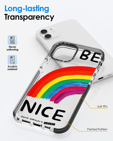 iPhone 12 Szilikon Tok "Be Nice" Felirattal és Szivárvány Mintával (Átlátszó) - Outlet24