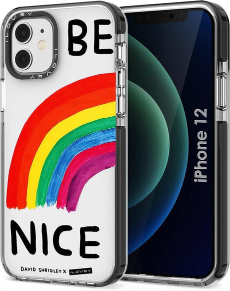 iPhone 12 Szilikon Tok "Be Nice" Felirattal és Szivárvány Mintával (Átlátszó) - Outlet24