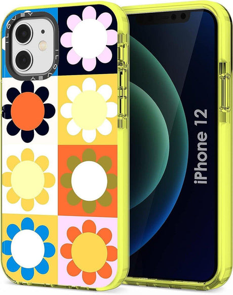 iPhone 12 Szilikon Tok Női, Színes Virágmintával (Sárga) - Outlet24