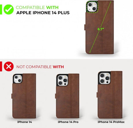 iPhone 14 Plus Bőr Pénztárcás tok, Kártyatartóval és Kitámasztóval (Barna) Újracsomagolt termék - Outlet24