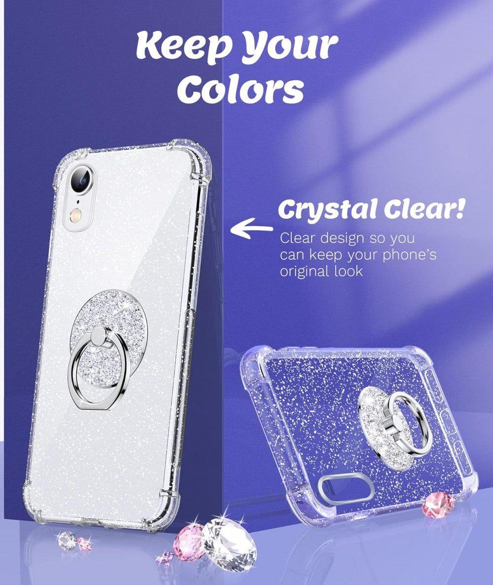 iPhone XR Ütésálló Gyűrűs Tok, Glitteres, Csillogó (Átlátszó) - Outlet24