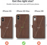 iPhone XS Max Bőr Pénztárcás tok, Kártyatartóval és Kitámasztóval (Barna) - Outlet24