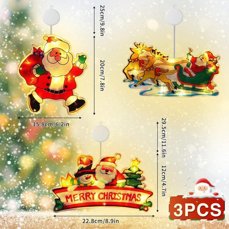 Karácsonyi LED Dekorációs Világítás 3db, Mikulás és Hóember Mintával - Outlet24