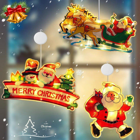 Karácsonyi LED Dekorációs Világítás 3db, Mikulás és Hóember Mintával - Outlet24